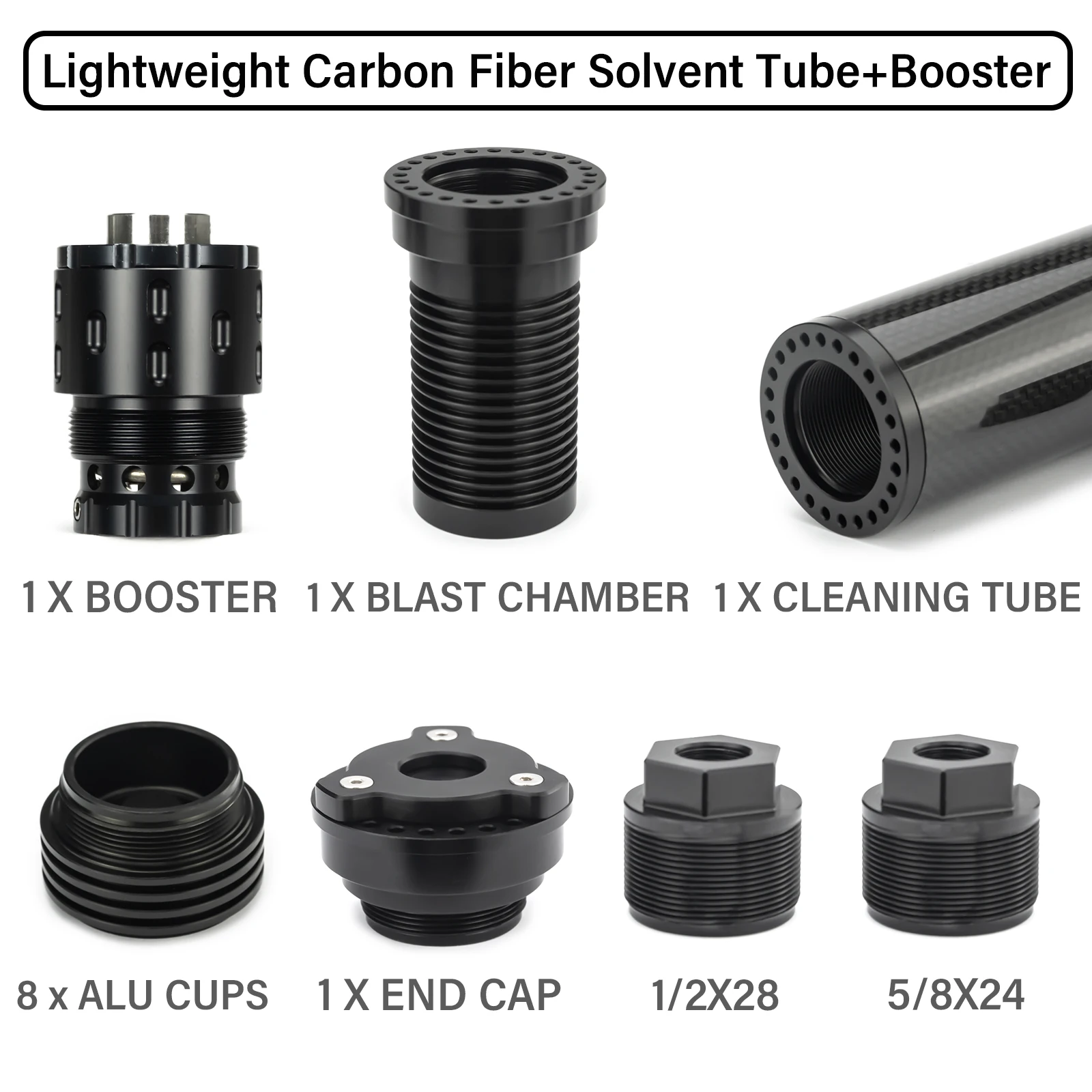 1.85"OD 8.85"L Carbon Fiber Modular Solvent Tube Filter 8x Aluminum Cups 1/2x28,5/8x24 & 1/2x28,.578x28.9/16x24,13.5x1LH Booster
1.85"OD 8.85"L Carbon Fiber Modular Solvent Tube Filter 8x Aluminum Cups 1/2x28,5/8x24 & 1/2x28,.578x28.9/16x24,13.5x1LH Booster