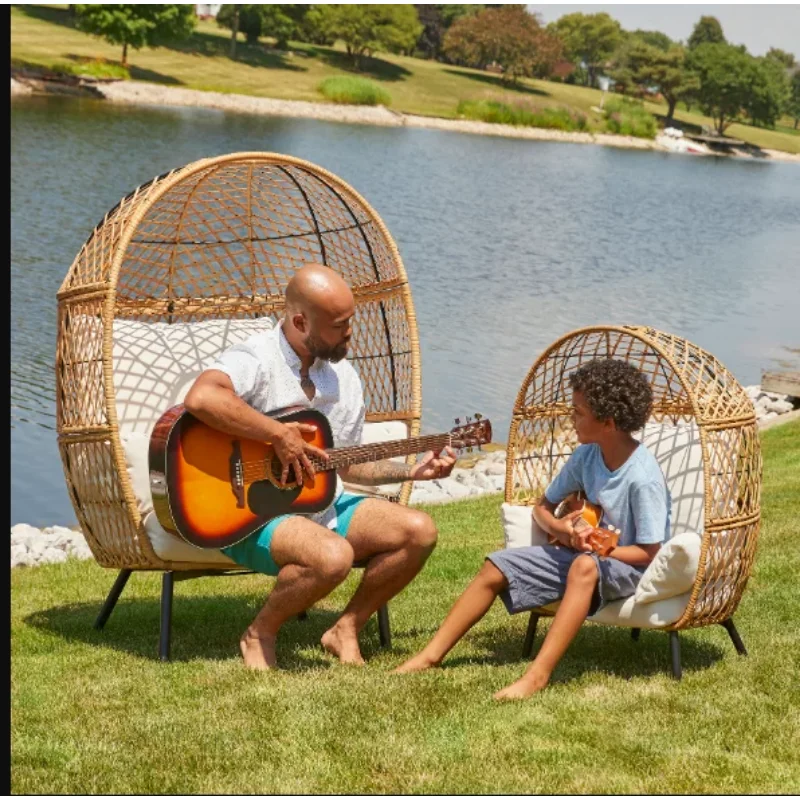 

Better Homes & Gardens Kid's Ventura Outdoor Wicker Stationary Egg Chair with Cream Cushions hanging chair rattan chair