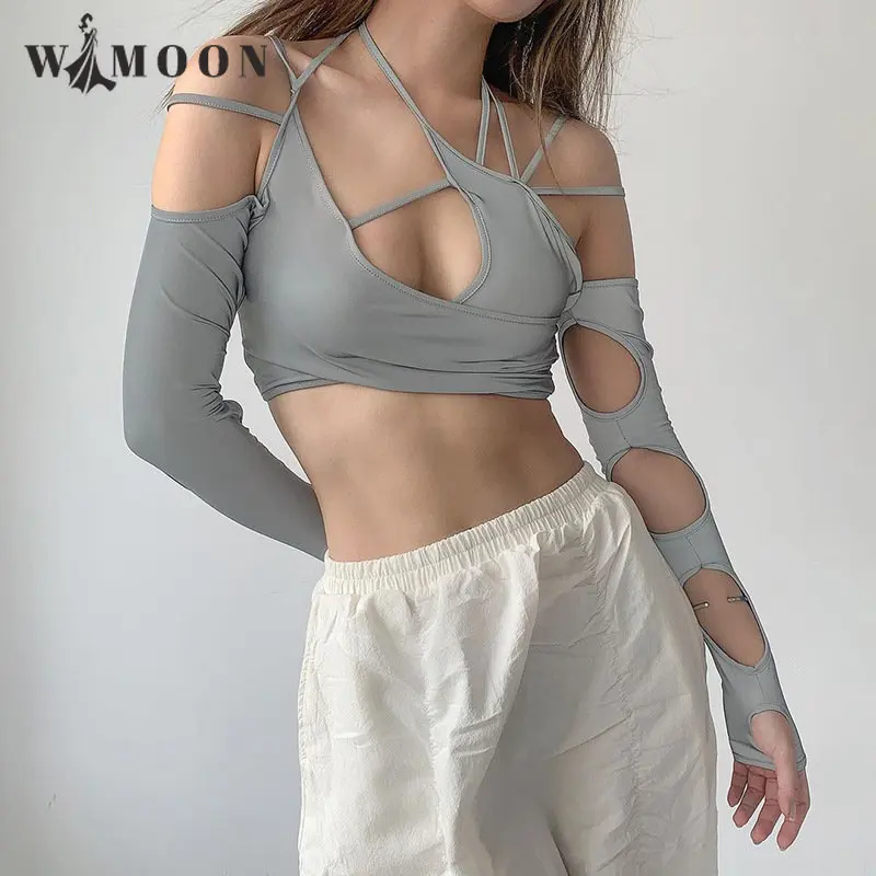 Y2k Solid Suspender Halter Long Sleeve Crop Top Europe America Women Hollow Out Sexy Club Party Asymmetrical Super-short Tshirt
Y2k Solid Suspender Halter Long Sleeve Crop Top Europe America Women Hollow Out Sexy Club Party Asymmetrical Super-short Tshirt