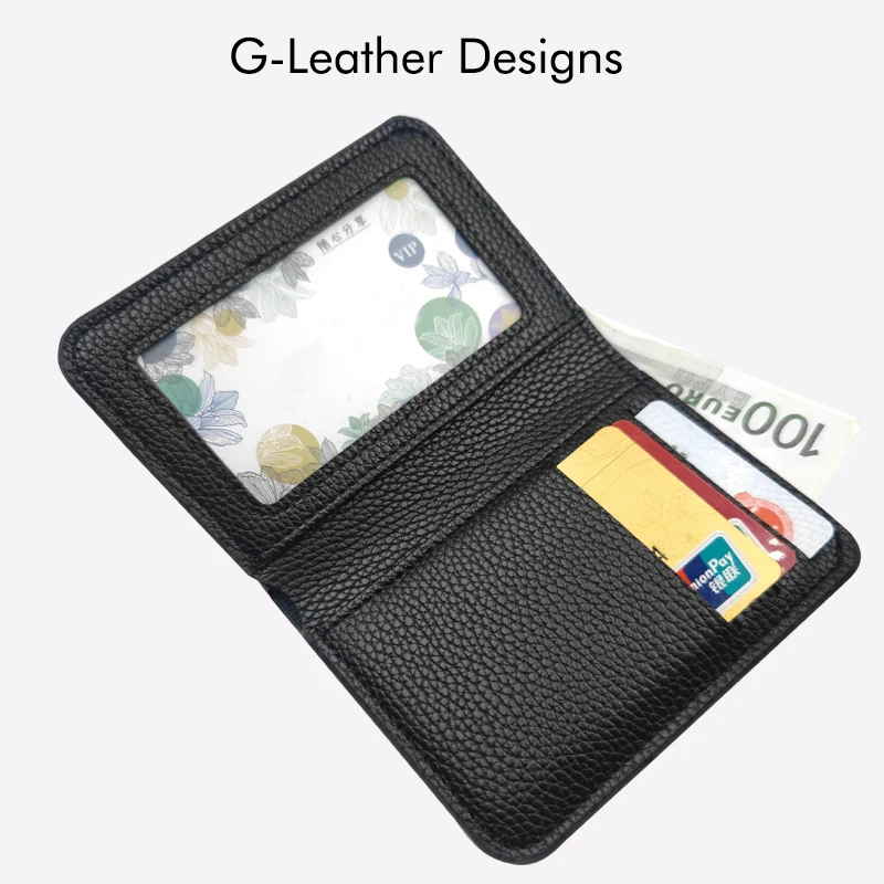 

Fashion Short Wallet Card Holder Vegan Pebble Leather Credit Case Thin Black Purse With 5 Card Slots And 1 Bill Slot