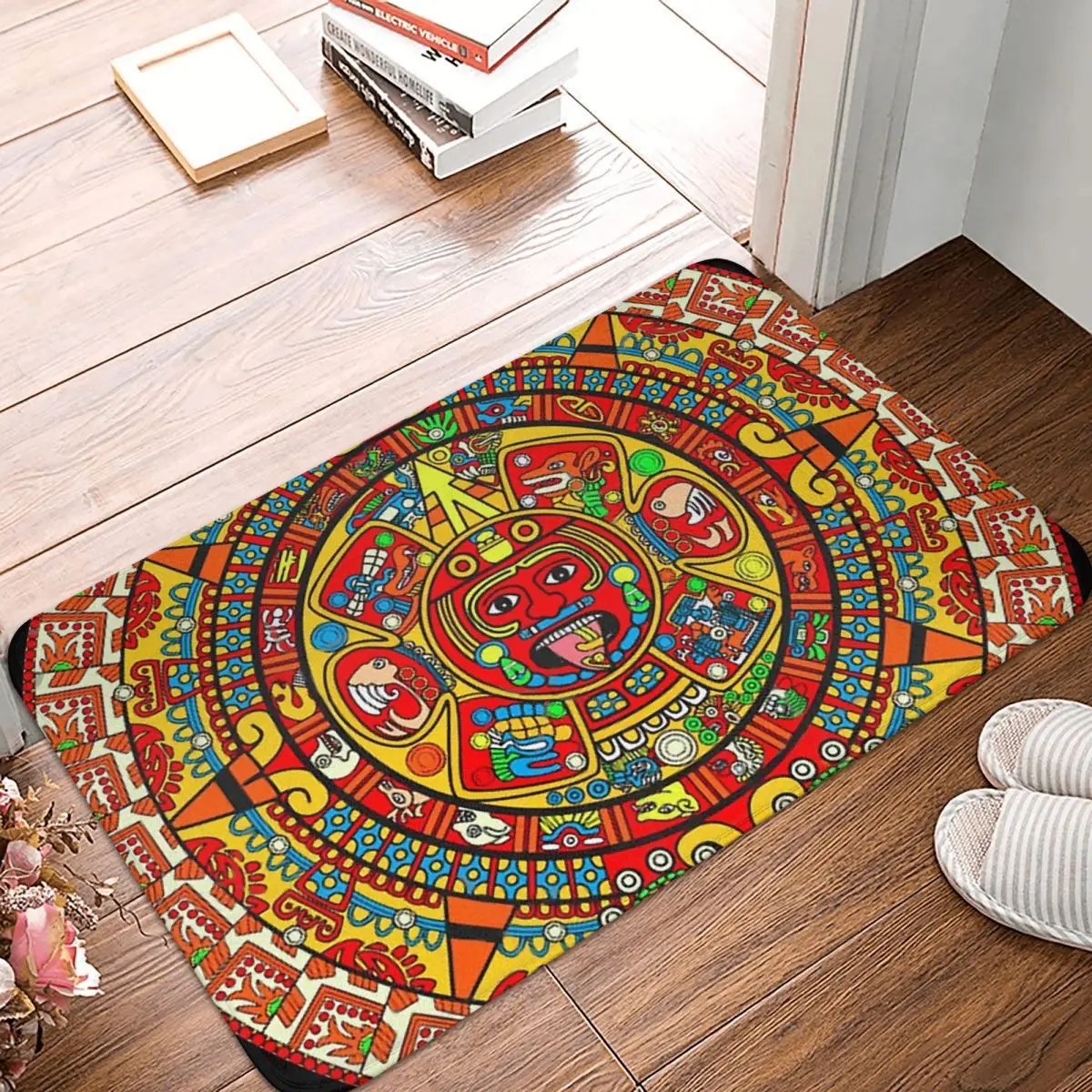 

Mayan Aztec Calendar Non-slip Doormat Kitchen Mat Colorful Light Hallway Carpet Entrance Door Rug Bedroom Decor
