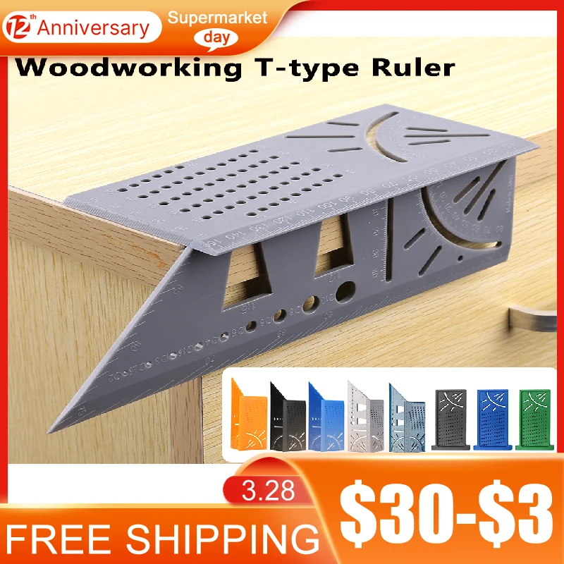 T-type 3D Mitre Angle Measuring Square Gauge Woodworking Scribe Mark Line Ruler Carpenter Layout Measuring Tools
T-type 3D Mitre Angle Measuring Square Gauge Woodworking Scribe Mark Line Ruler Carpenter Layout Measuring Tools