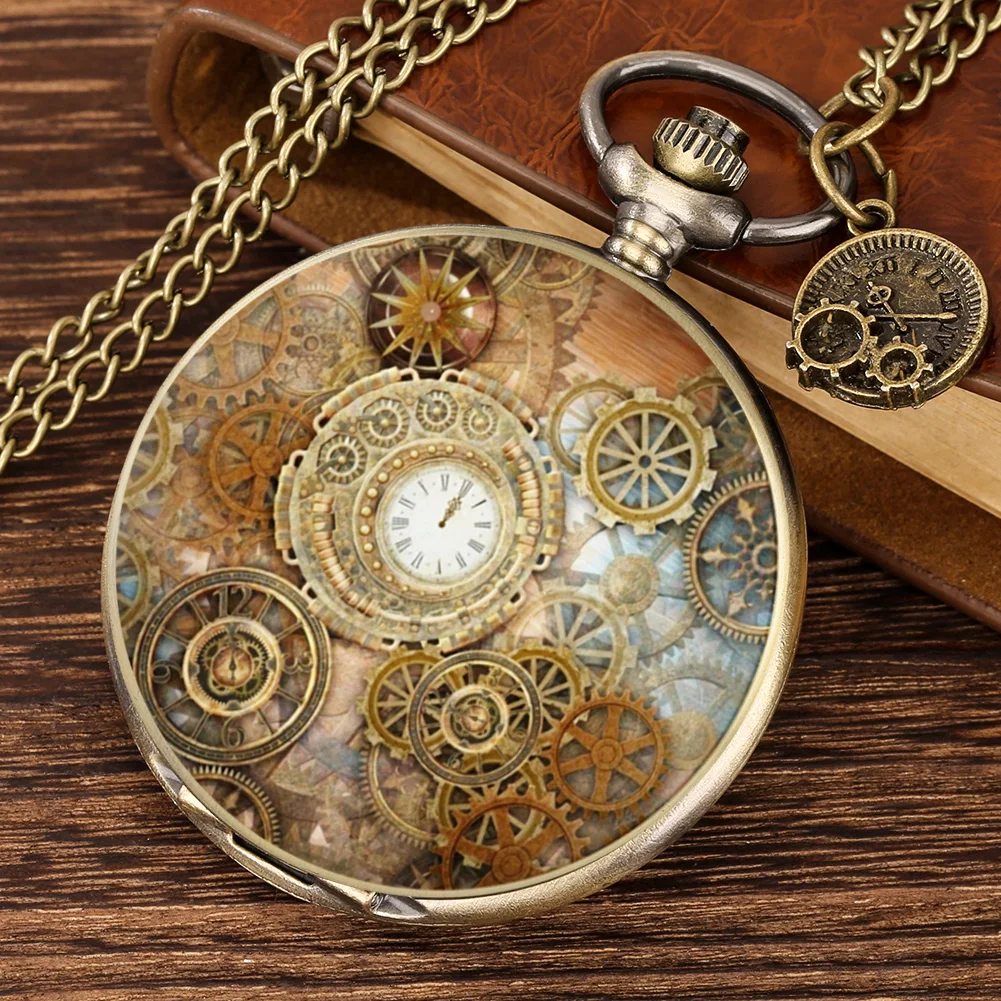 Vintage Gear Pattern Pocket Watch Pendant Necklace Clocks Brass Quartz Pocket Watches with Accessory White Arabic Numerals Dial
Vintage Gear Pattern Pocket Watch Pendant Necklace Clocks Brass Quartz Pocket Watches with Accessory White Arabic Numerals Dial