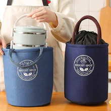Canvas Lunch Box Bag Lunch Bag Insulation Bucket Bag Round Rice Bucket Insulation Bag with Rice Tote Bag Student Office Worker