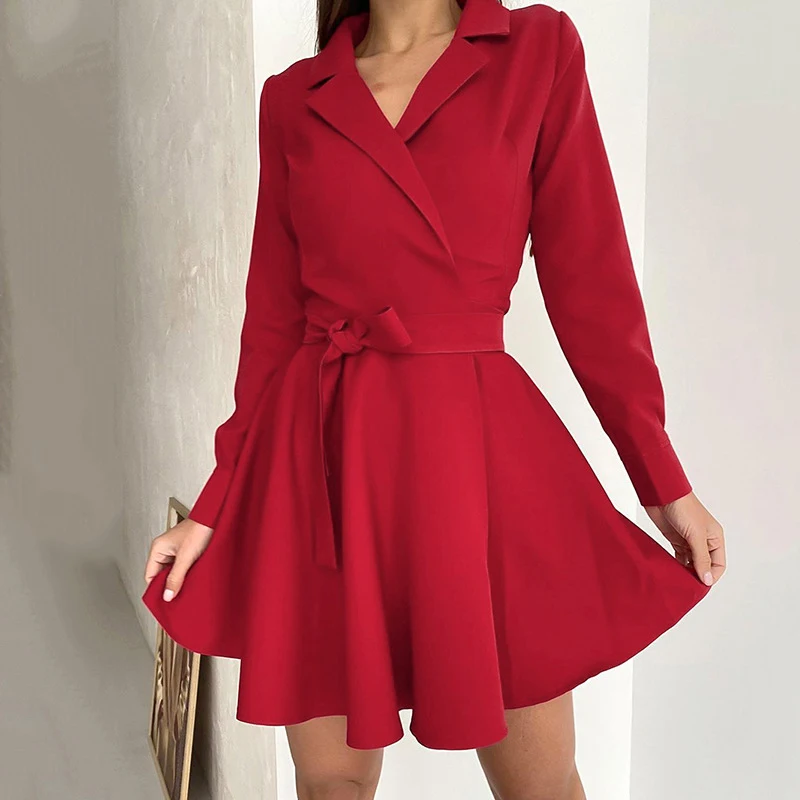 Elegnat Long Sleeve Suit Mini Dress Office Lady Fashion Turndown Collar Blazer Dress Women 2023 Solid Tie-up A-Line Party Dress
Elegnat Long Sleeve Suit Mini Dress Office Lady Fashion Turndown Collar Blazer Dress Women 2023 Solid Tie-up A-Line Party Dress