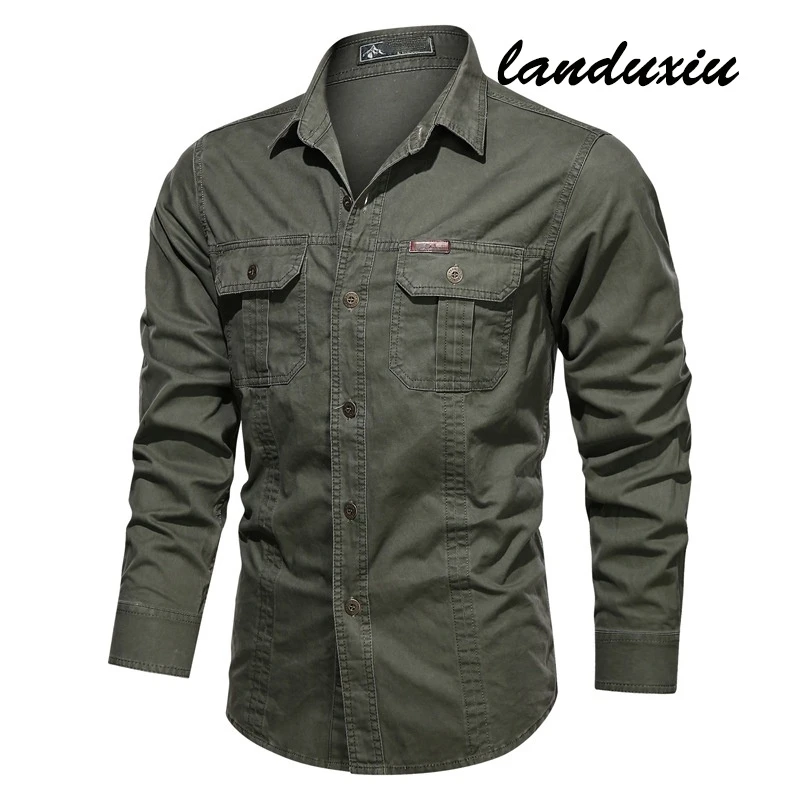 New 2022 Casual Cotton Men's Shirts Solid Color Stand Collar Pocket Button Up Shirts for Men Fashion Long Sleeve landuxiu
New 2022 Casual Cotton Men's Shirts Solid Color Stand Collar Pocket Button Up Shirts for Men Fashion Long Sleeve landuxiu