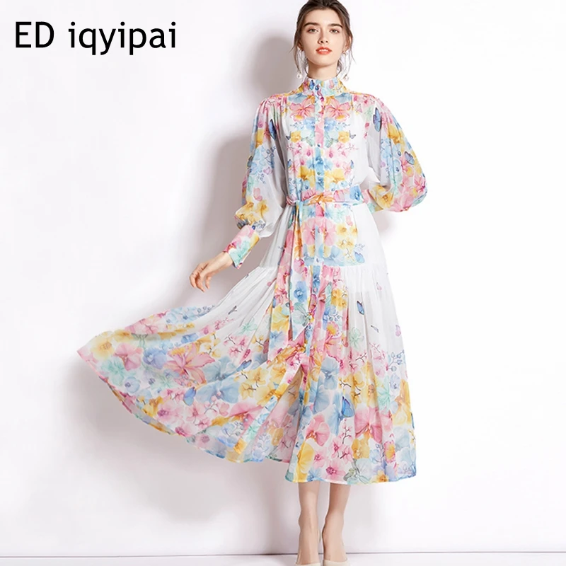 ED iqyipai Summer Holiday Beach Dress Women's Stand Collar Long Lantern Sleeve Floral Print Sashes Boho Flowy Chiffon Dress
ED iqyipai Summer Holiday Beach Dress Women's Stand Collar Long Lantern Sleeve Floral Print Sashes Boho Flowy Chiffon Dress