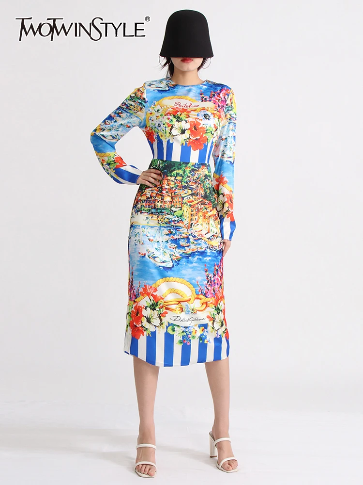 TWOTWINSTYLE Casual Printing Dresses For Women Round Neck Long Sleeve High Waist Elegant Dress Female Fashion Style Clothing New
TWOTWINSTYLE Casual Printing Dresses For Women Round Neck Long Sleeve High Waist Elegant Dress Female Fashion Style Clothing New