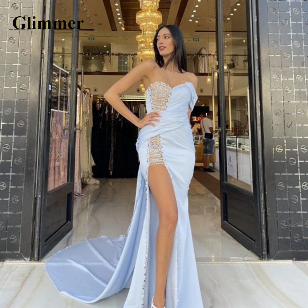 Glimmer Attractive Trumpet Graduation Dresses Sweetheart Beadings One-Shoulder High Slit Satin Court Train Vestidos De Gala
Glimmer Attractive Trumpet Graduation Dresses Sweetheart Beadings One-Shoulder High Slit Satin Court Train Vestidos De Gala