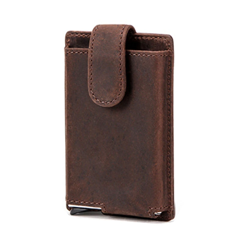 Automatic Card Box Snap Buckle Closure Credit Card Holder Men Metal RFID Anti-theft Crazy Head Layer Cowhide Card Wallet Small
Automatic Card Box Snap Buckle Closure Credit Card Holder Men Metal RFID Anti-theft Crazy Head Layer Cowhide Card Wallet Small