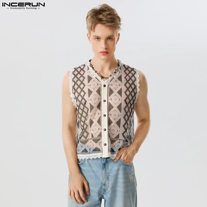 Handsome Well Fitting Tops INCERUN Men's V-neck Funny Geometric Diamond Pattern Tank Tops Casual Fashion Lace Short Vests S-5XL
Handsome Well Fitting Tops INCERUN Men's V-neck Funny Geometric Diamond Pattern Tank Tops Casual Fashion Lace Short Vests S-5XL
