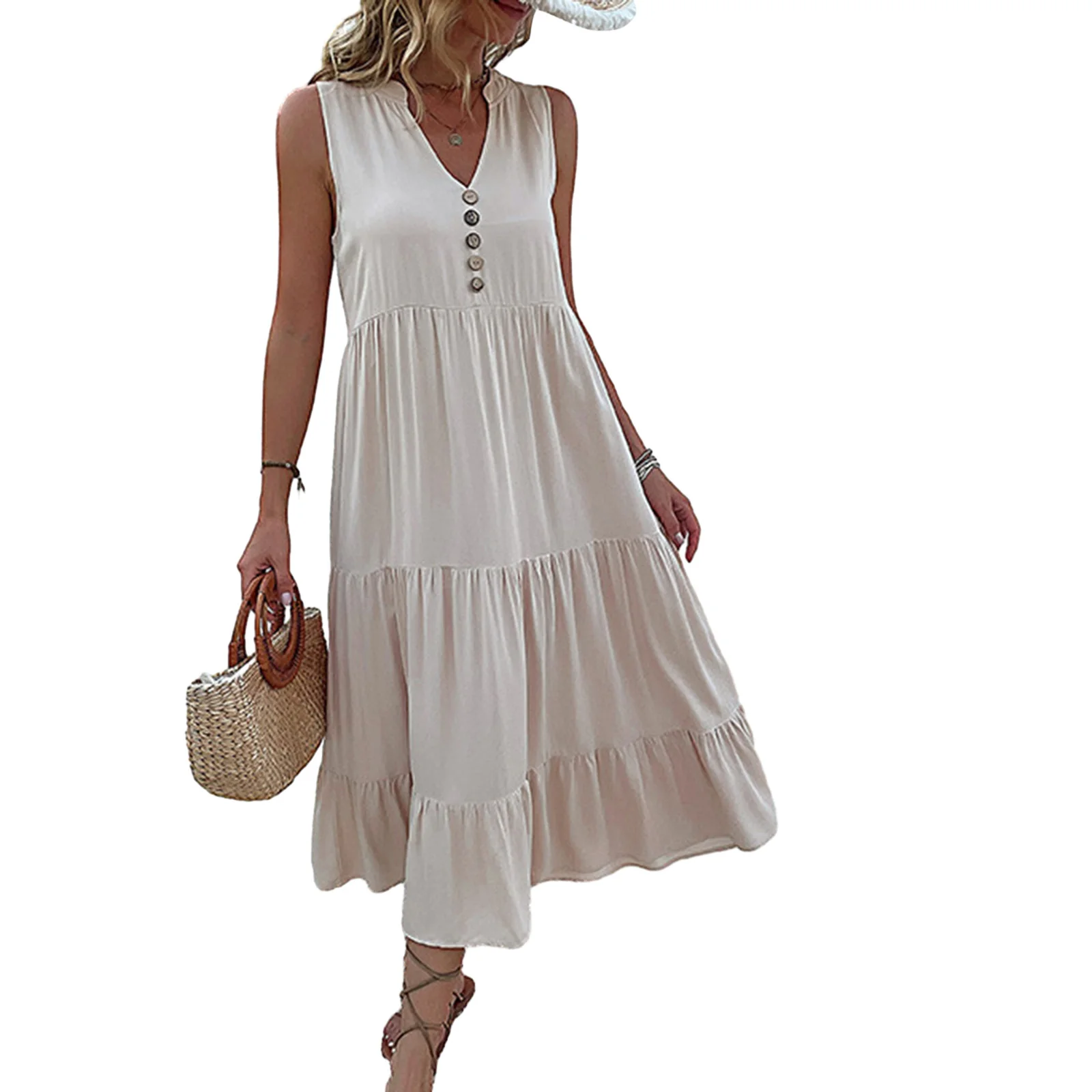Women's Summer Midi Dress Casual Sleeveless V Neck Button Front Solid Color Tank Dress Beachwear
Women's Summer Midi Dress Casual Sleeveless V Neck Button Front Solid Color Tank Dress Beachwear