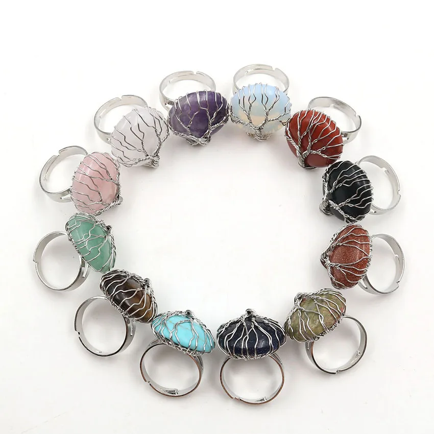 Natural Stone Wire Wrap Tree Of Life Ring Black Onyx Rose Quartz Amethyst Crystal Adjustable Ring For Women Jewelry
Natural Stone Wire Wrap Tree Of Life Ring Black Onyx Rose Quartz Amethyst Crystal Adjustable Ring For Women Jewelry