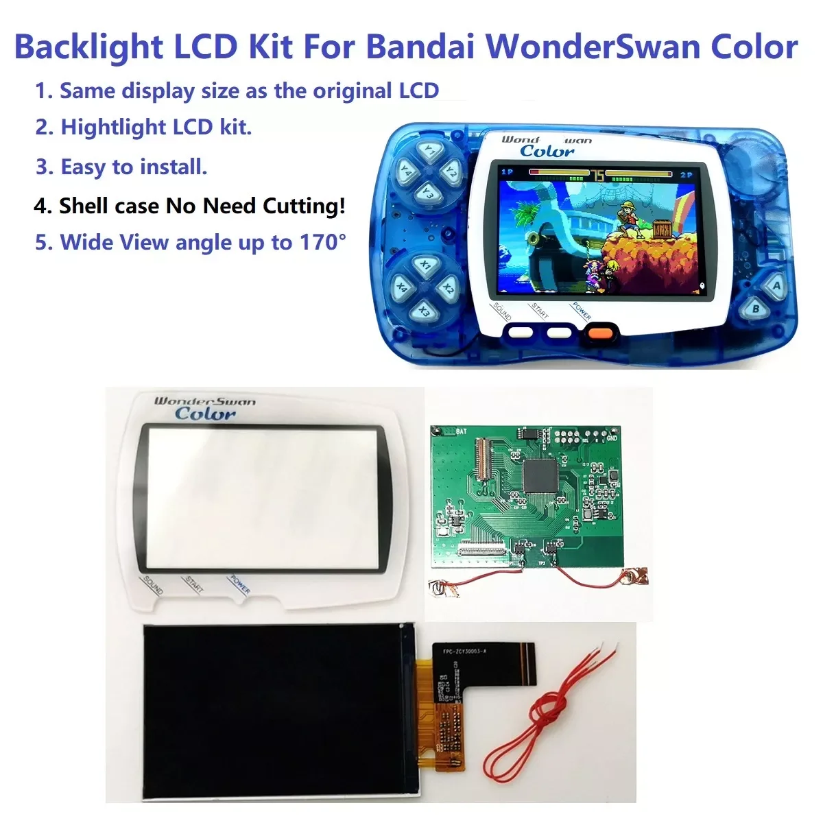 Hightlight Backlight Brightness IPS LCD Screen Kit For Bandai WonderSwan Color For WSC Game Console
Hightlight Backlight Brightness IPS LCD Screen Kit For Bandai WonderSwan Color For WSC Game Console