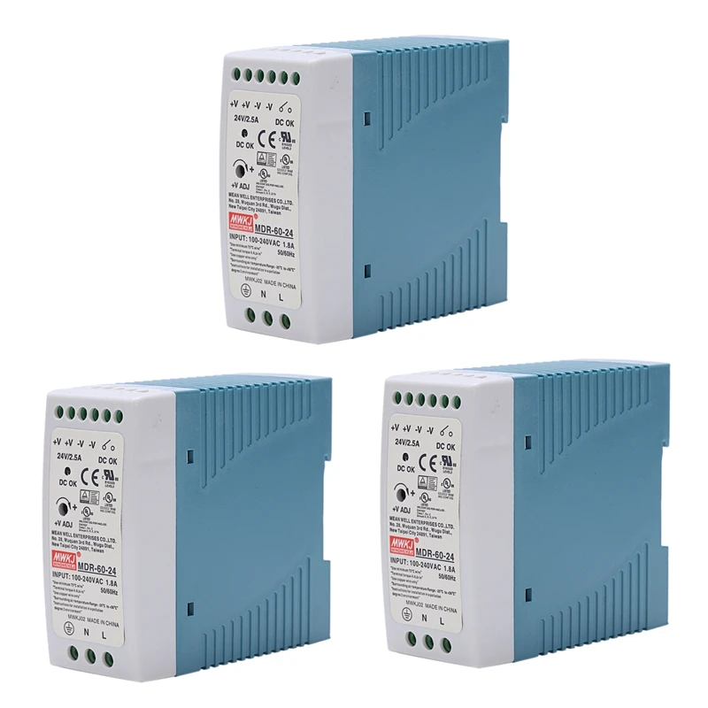 3X MDR-60 24V 60W Din Rail Power Supply Ac-Dc Driver Voltage Regulator Power Suply 110V 220V
3X MDR-60 24V 60W Din Rail Power Supply Ac-Dc Driver Voltage Regulator Power Suply 110V 220V