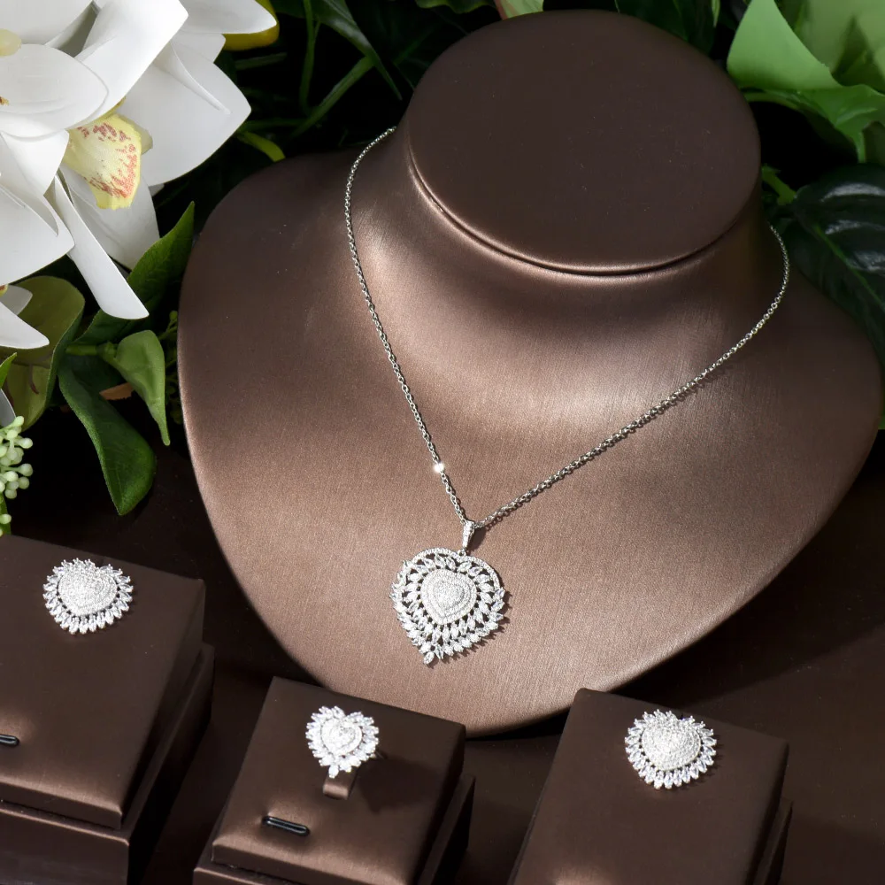 HIBRIDE Love Heart Shape Necklace Earring And Rings For Women Bridal Wedding Jewelry Accessories bijoux de mariage femmes N-597
HIBRIDE Love Heart Shape Necklace Earring And Rings For Women Bridal Wedding Jewelry Accessories bijoux de mariage femmes N-597