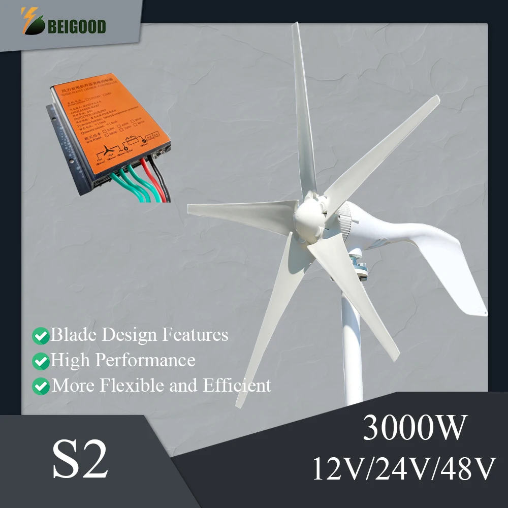 3000W 12V 24V 48V 3 Blades 5 Blades Horizontal Wind Turbine Generator Windmill With MPPT Charger Controller
3000W 12V 24V 48V 3 Blades 5 Blades Horizontal Wind Turbine Generator Windmill With MPPT Charger Controller