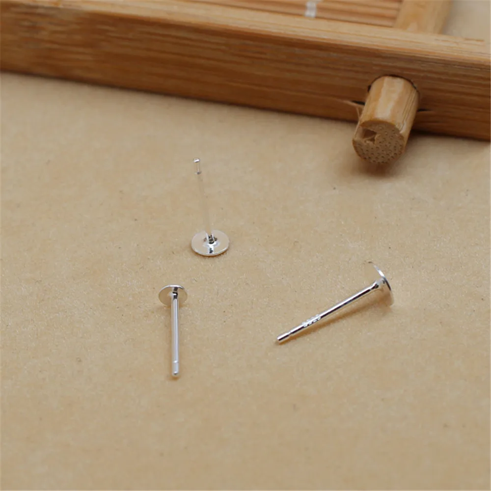

S925 sterling silver flat earrings can be glued pearl anti-allergic flat bottom ear bracket handmade diy ear jewelry accessories