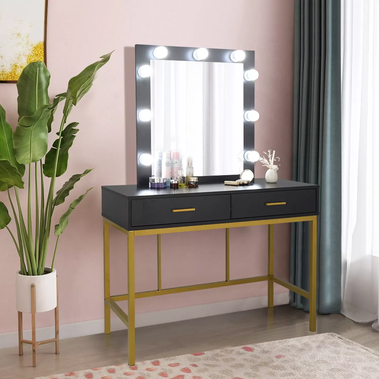 Makeup Dressing Table with Mirror, 9 Light Bulbs, 2 Drawers,(100 x 45 x 75-145.5)
Makeup Dressing Table with Mirror, 9 Light Bulbs, 2 Drawers,(100 x 45 x 75-145.5)