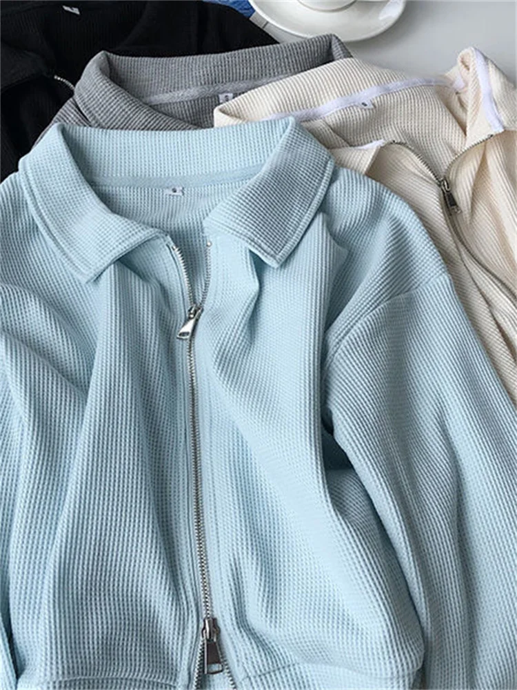 Coat Women's Cotton Waffle Double Zipper Cardigan Top Loose Design Casual Ladies Coats and Jackets
Coat Women's Cotton Waffle Double Zipper Cardigan Top Loose Design Casual Ladies Coats and Jackets