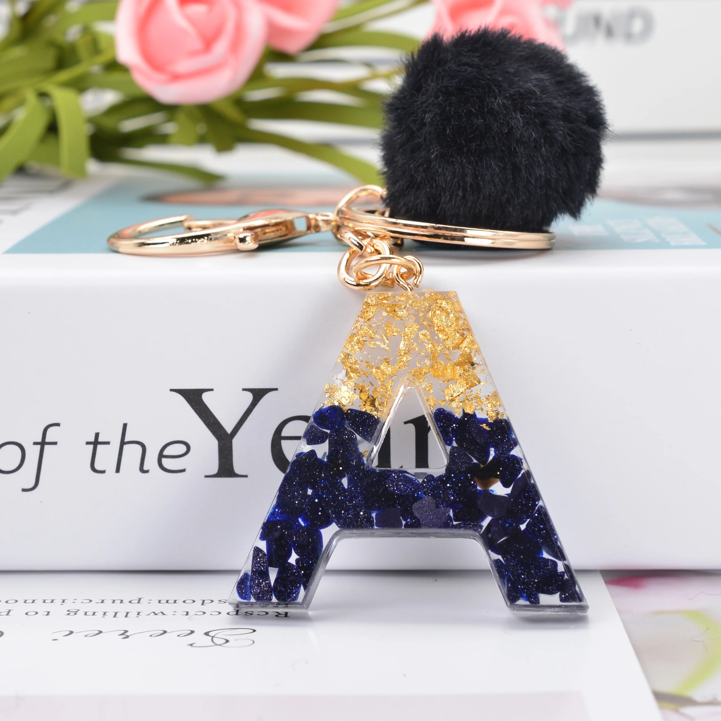 1Pc Shining Black Stone Gold Foil Filling Resin English Letter Keychain Keyring With Pompom Car Accessory Best Gifts For Women
1Pc Shining Black Stone Gold Foil Filling Resin English Letter Keychain Keyring With Pompom Car Accessory Best Gifts For Women