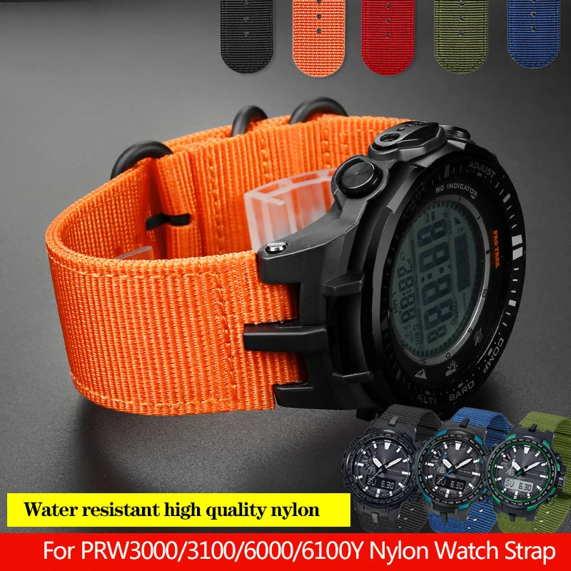 Nylon Watchband For CASIO PRW3000/3100/6000/6100Y Modified Canvas Waterproof Watch Band Bracelet Strap Black Green Accessories
Nylon Watchband For CASIO PRW3000/3100/6000/6100Y Modified Canvas Waterproof Watch Band Bracelet Strap Black Green Accessories