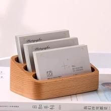 Solid Wood Desktop Business Card Display Stand 3 Compartment Card Storage Rack Card Box Office Supplies Card Holder Organizer