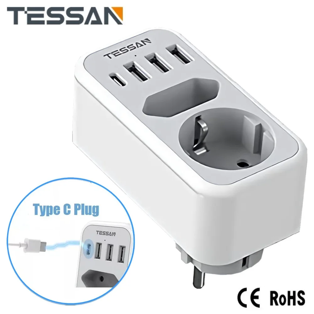 Европейский вертикальный сетевой фильтр TESSAN с 2 розетками переменного тока, 1 портом Type-C, 3 портами USB A, розеткой европейского стандарта для д...
Европейский вертикальный сетевой фильтр TESSAN с 2 розетками переменного тока, 1 портом Type-C, 3 портами USB A, розеткой европейского стандарта для д...