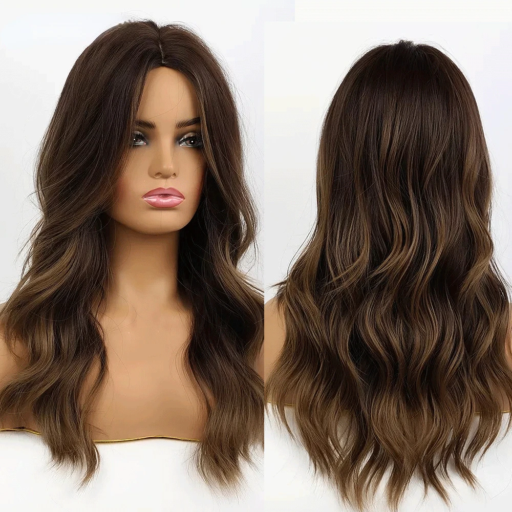 

WigMVP Synthetic Long Light Cool Brown Highlight Dark Blonde Wavy Hair Wigs High Temperature Layered Cosplay Ombre Wig for Women