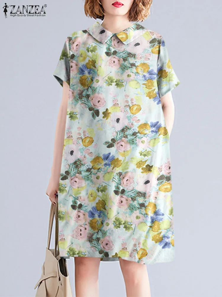 ZANZEA Leisure Floral Print Sundress Elegant Short Sleeve Casual Loose Peter Pan Collar Mini Dress Holiday Women Short Robes
ZANZEA Leisure Floral Print Sundress Elegant Short Sleeve Casual Loose Peter Pan Collar Mini Dress Holiday Women Short Robes