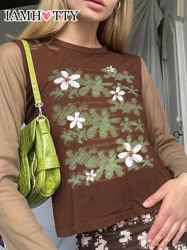 IAMHOTTYY2K T-shirt Brown Aesthetic Floral Print Tulle Mesh Long Sleeve Patchwork Top Autumn 2022 Fashion Chic Pullover Women
IAMHOTTYY2K T-shirt Brown Aesthetic Floral Print Tulle Mesh Long Sleeve Patchwork Top Autumn 2022 Fashion Chic Pullover Women