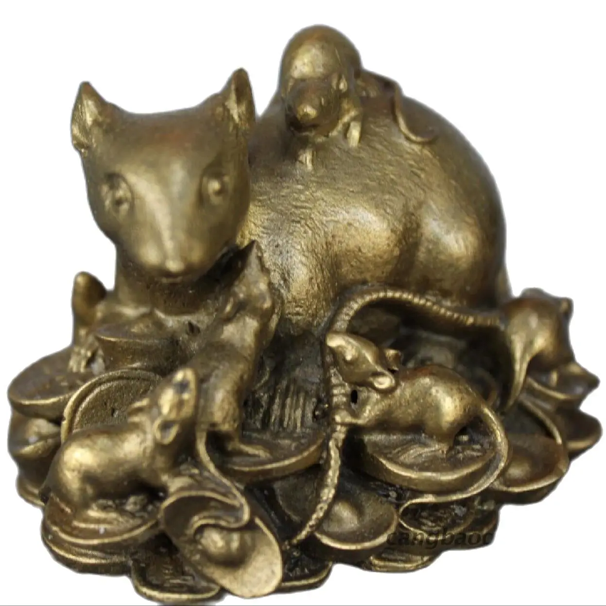 

Чистая медь, Китай медный Зодиак богатство деньги юанбао Мышь Крыса семейная статуя