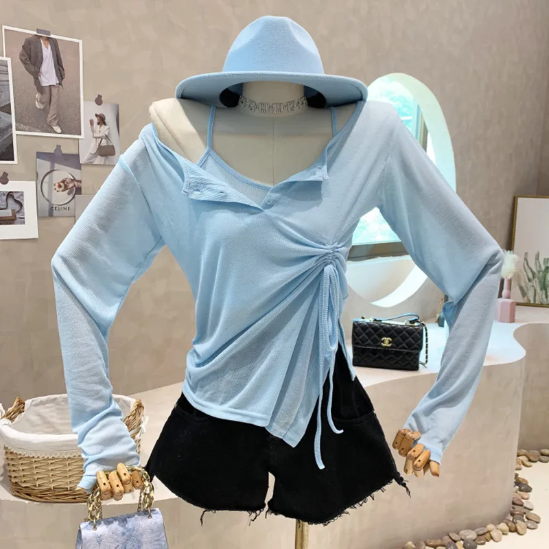 New Women's Clothing 2022 Summer Sunscreen top irregular drawstring long sleeve T-shirt with suspender vest set blouses
New Women's Clothing 2022 Summer Sunscreen top irregular drawstring long sleeve T-shirt with suspender vest set blouses