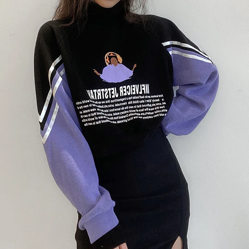 Autumn And Winter New Color Contrast Loose Letter Printing Long Sleeve Open Navel Women Sweater
Autumn And Winter New Color Contrast Loose Letter Printing Long Sleeve Open Navel Women Sweater