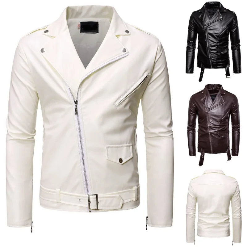 2022 Fashion Men Diagonal Zipper Imitation Leather Jacket Black White Teenager High Street Lapel Coats
2022 Fashion Men Diagonal Zipper Imitation Leather Jacket Black White Teenager High Street Lapel Coats