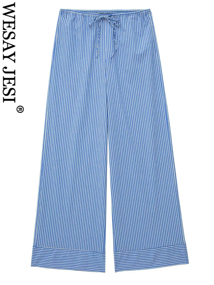 WESAY JESI TRAF Fashion Blue Pinstripe Women's Pants Summer Wide Leg Pants Women Casual Loose Trousers Ladies Low Waist Up Pant
WESAY JESI TRAF Fashion Blue Pinstripe Women's Pants Summer Wide Leg Pants Women Casual Loose Trousers Ladies Low Waist Up Pant