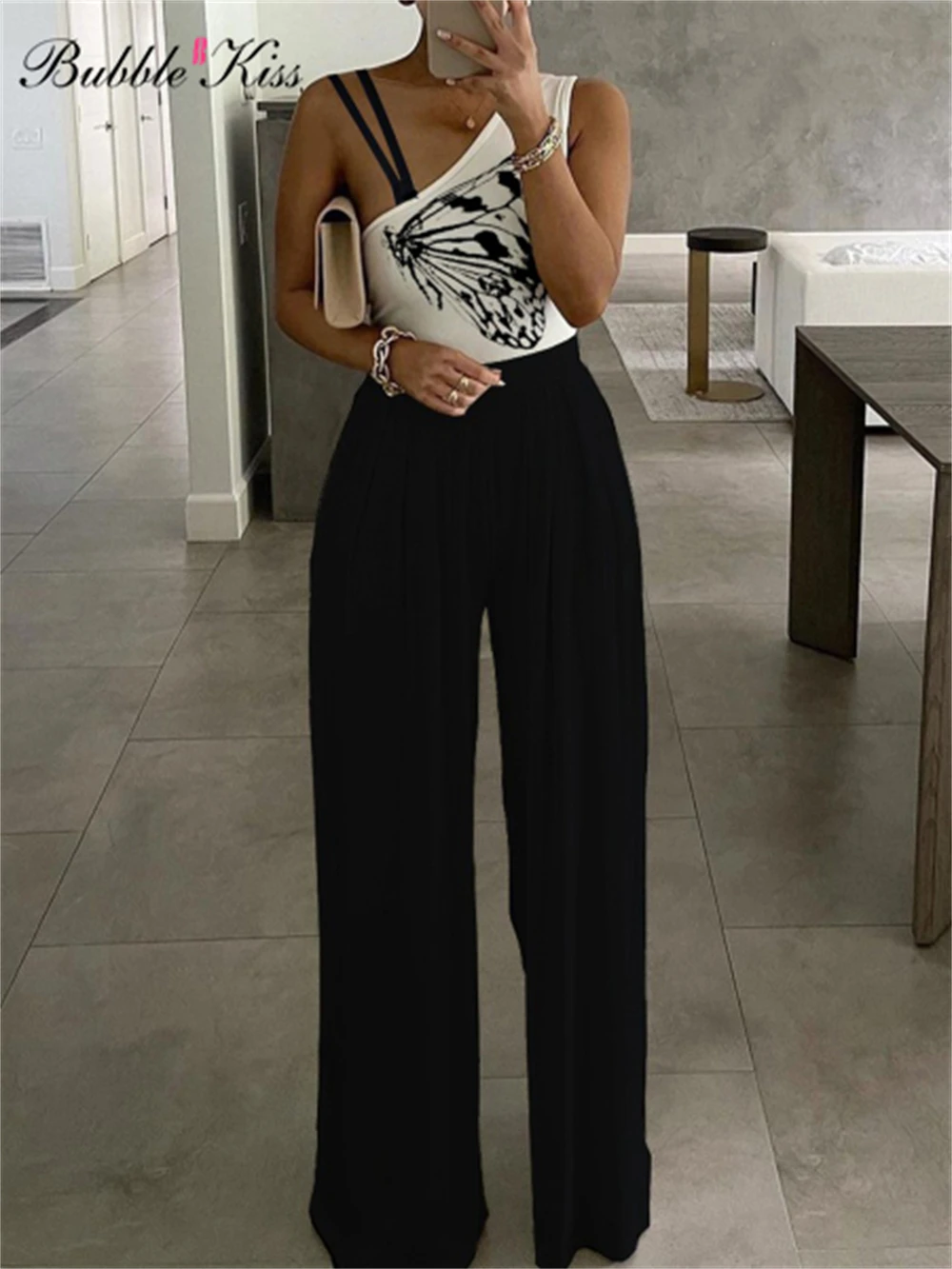BubbleKiss Summer Fashion Sleeveless Butterfly Print Jumpsuit Ruffled One-Shoulder Jumpsuit Office Lady Bodysuit Black Overalls
BubbleKiss Summer Fashion Sleeveless Butterfly Print Jumpsuit Ruffled One-Shoulder Jumpsuit Office Lady Bodysuit Black Overalls