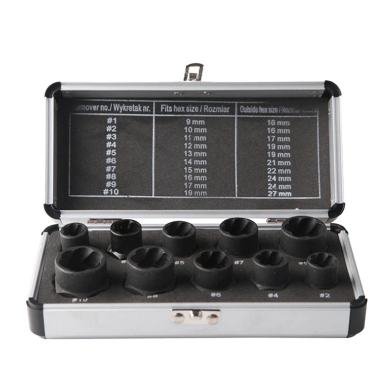 10Pcs Damaged Nut Bolt Remover 9-19Mm Extractor Removal Tools Set Threading Tool Car Garage Mechanics Extractor Tool
10Pcs Damaged Nut Bolt Remover 9-19Mm Extractor Removal Tools Set Threading Tool Car Garage Mechanics Extractor Tool