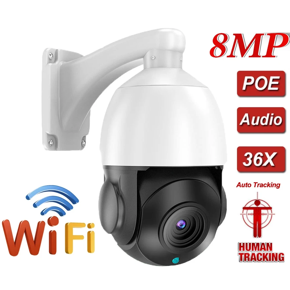 

4K 8MP 36X ZOOM POE IP66 Outdoor Auto Tracking PTZ Camera Humanoid Person Motion Detection H.265 IP Camera IR 150M Two Way Audio