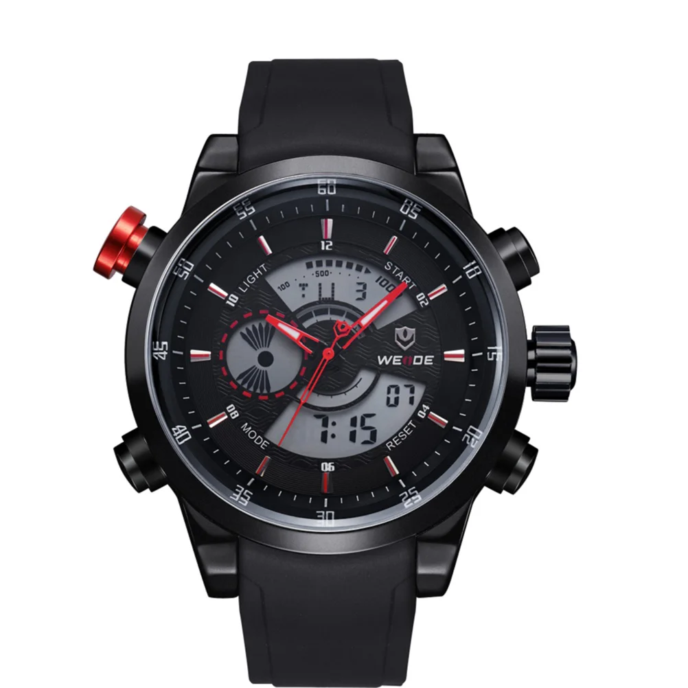 

WEIDE 3401 Men Boys Quartz Wrist Watch with PU Band Electronic Double Display (Black+Red)