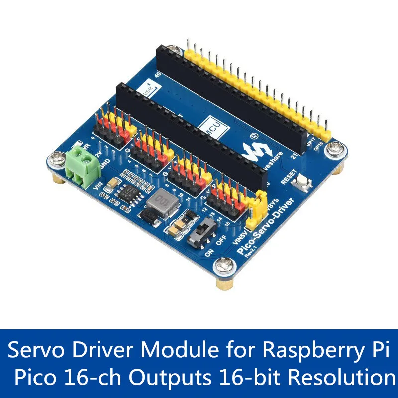 

PWM Servo Driver Module for Raspberry Pi Pico 16-ch Outputs 16-bit Resolution Shield Expander Expansion Board HAT RP2040 W WH