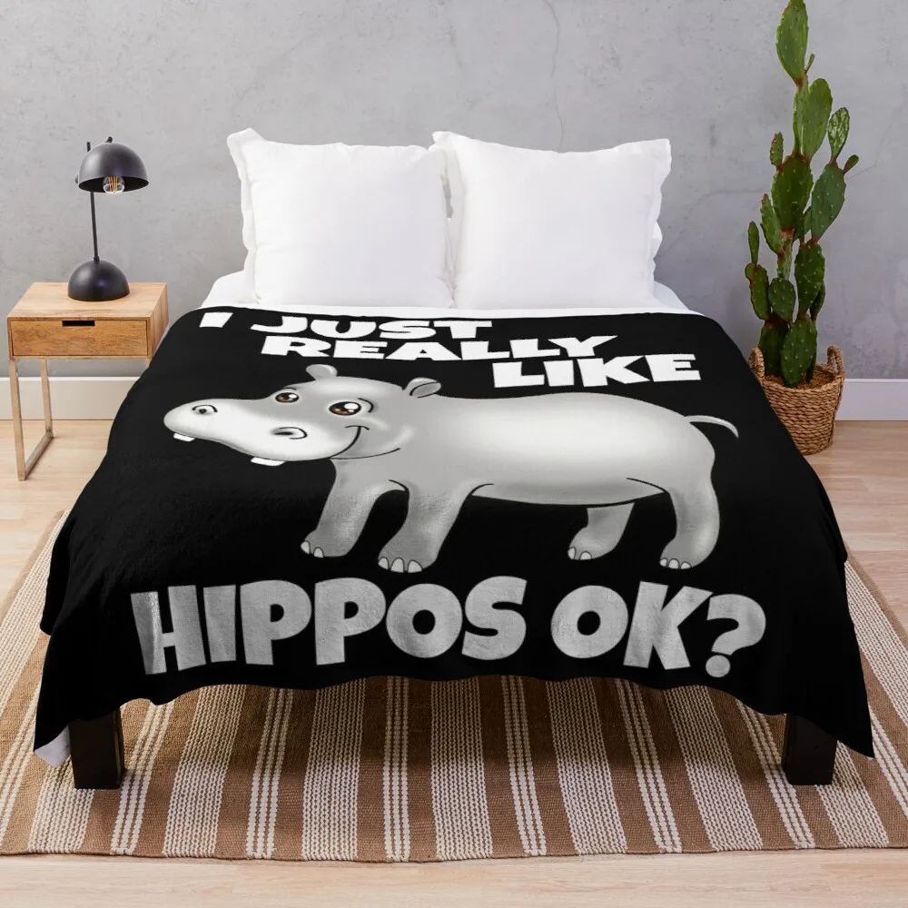 

I Just Really Like Hippos Funny Cute Hippopotamus Throw Blanket Decorative Throw Blanket