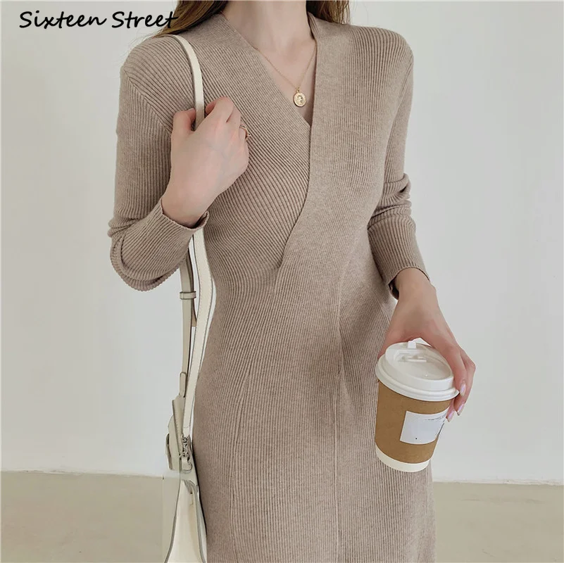 Khaki Cross Knitted Dress Women 2022 Autumn V-neck Elegant Woolen Vestido Lady High Waisted Business Party Sweater Dress Winter
Khaki Cross Knitted Dress Women 2022 Autumn V-neck Elegant Woolen Vestido Lady High Waisted Business Party Sweater Dress Winter