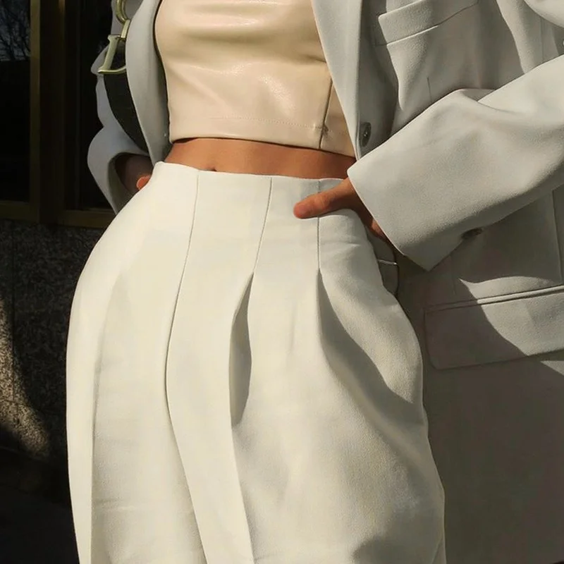 New Streetwear Solid Color Fashion Elastic Straight Nine-point Pants Design Sense Casual High-waist Pleated Suit Pants Women
New Streetwear Solid Color Fashion Elastic Straight Nine-point Pants Design Sense Casual High-waist Pleated Suit Pants Women