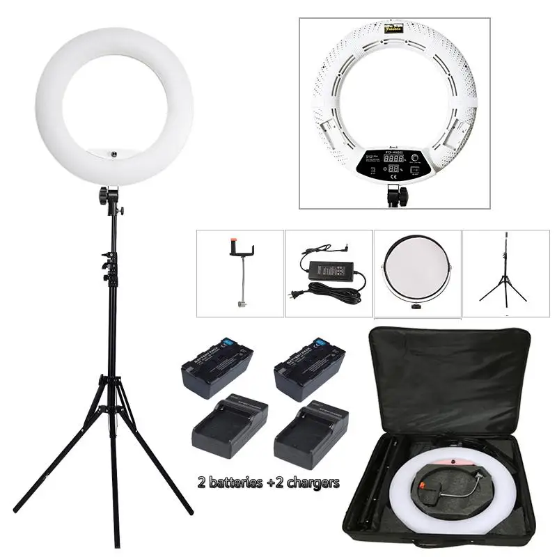 96W Yidoblo FD-480II LED Ring Lamp Light Makeup Video Ring Lighting Selfie Ring Lamp Set + Standing (2M)+ Bag + Batteries Set
96W Yidoblo FD-480II LED Ring Lamp Light Makeup Video Ring Lighting Selfie Ring Lamp Set + Standing (2M)+ Bag + Batteries Set