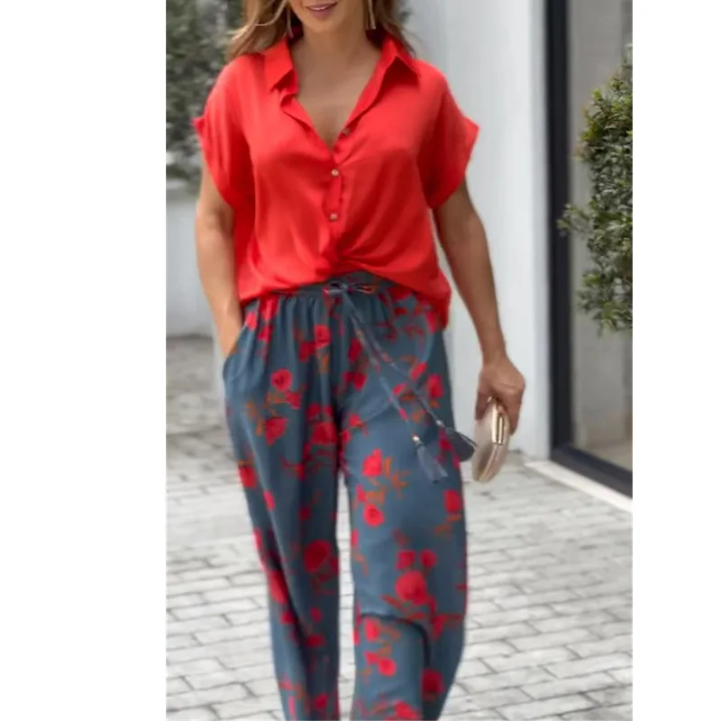 Women Elegant Pattern Print Two Piece Outfits Spring Fashion Turn-down Collar Blouse and Wide Leg Pants Suit Casual Loose Sets
Women Elegant Pattern Print Two Piece Outfits Spring Fashion Turn-down Collar Blouse and Wide Leg Pants Suit Casual Loose Sets