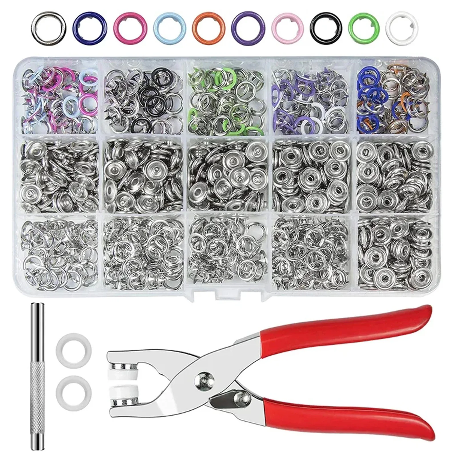 200 Sets DIY Metal Snaps Buttons with Fastener Pliers Press Tool Kit for for Sewing and Crafting
200 Sets DIY Metal Snaps Buttons with Fastener Pliers Press Tool Kit for for Sewing and Crafting