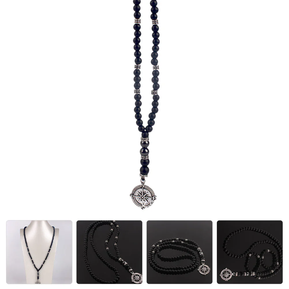 

Compass Necklace Agate Men Pirate Bead Punk Choker Pendant Halloween Alloy Necklaces