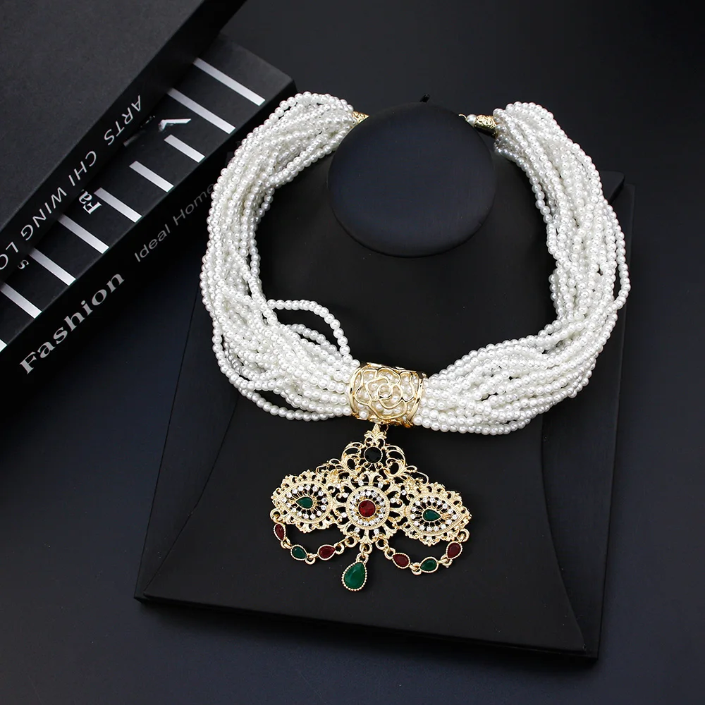 Neovisson New Fashion Style Women Bead Necklace Gold Color Bride Caftan Multilayer Chain Pearl Necklace Arabic Bride Jewelry
Neovisson New Fashion Style Women Bead Necklace Gold Color Bride Caftan Multilayer Chain Pearl Necklace Arabic Bride Jewelry