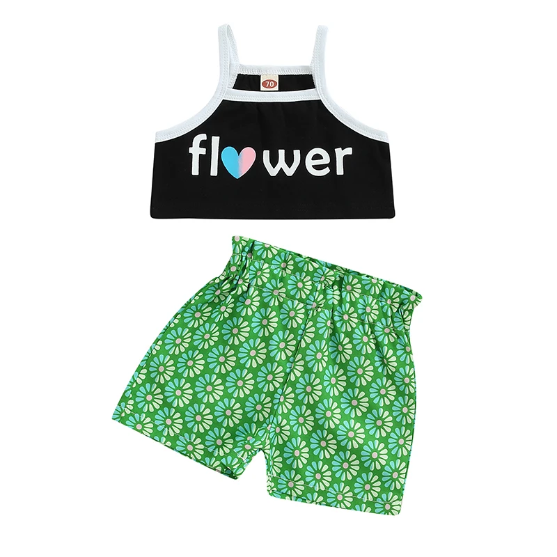 Baby Girl's Two-Piece Suit, Letter Heart Print Sleeveless Cropped Tank Tops + Flower Print Elastic Waist Shorts
Baby Girl's Two-Piece Suit, Letter Heart Print Sleeveless Cropped Tank Tops + Flower Print Elastic Waist Shorts
